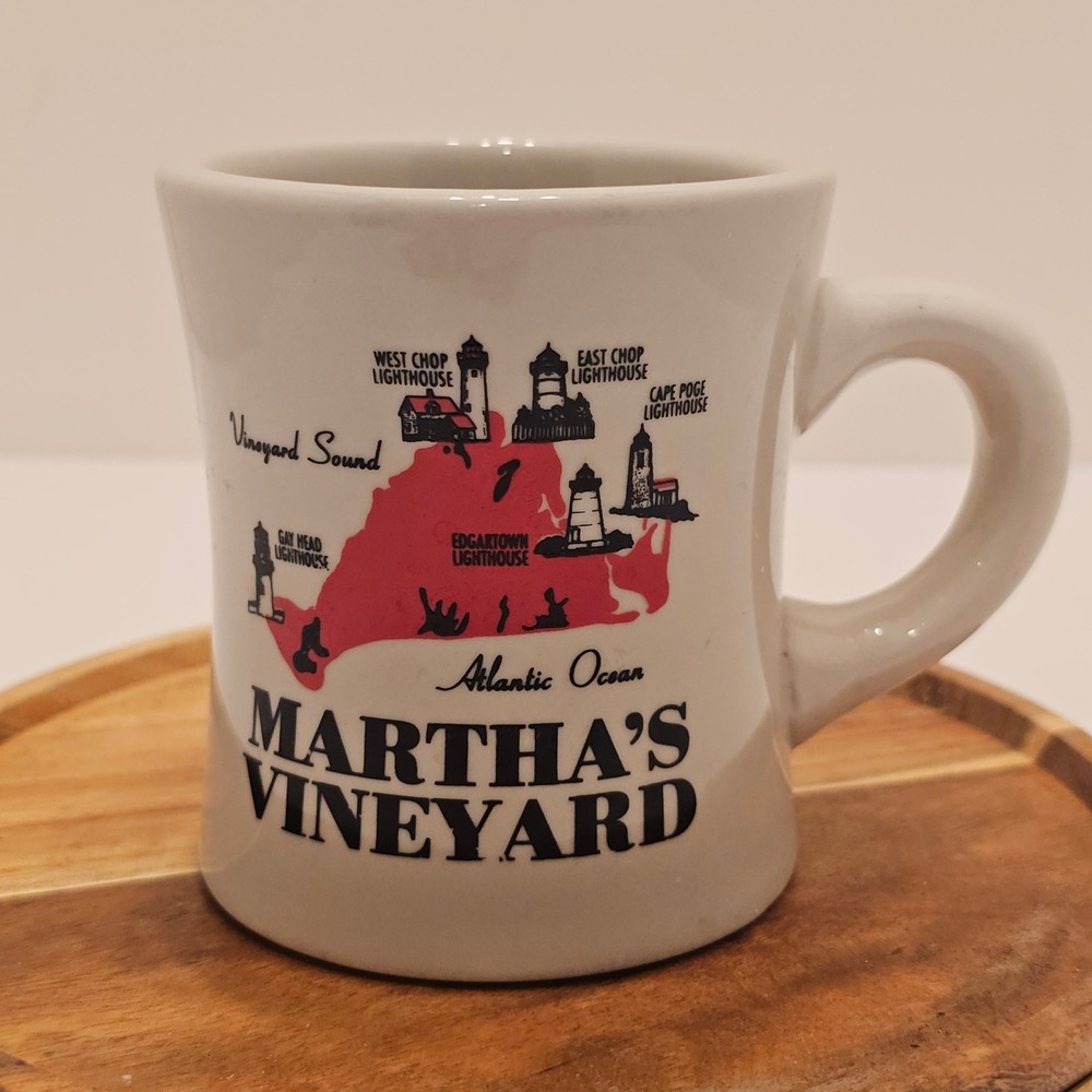 Martha's Vineyard Lighthouse Map Coffee Mug White Vintage Diner Style Souvenir